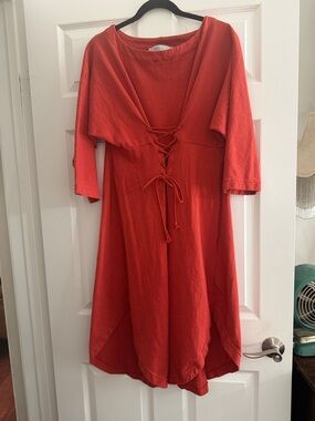 Red/orange Lace-Up Midi Dress